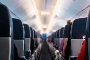 fear of flying interior of airplane aisle