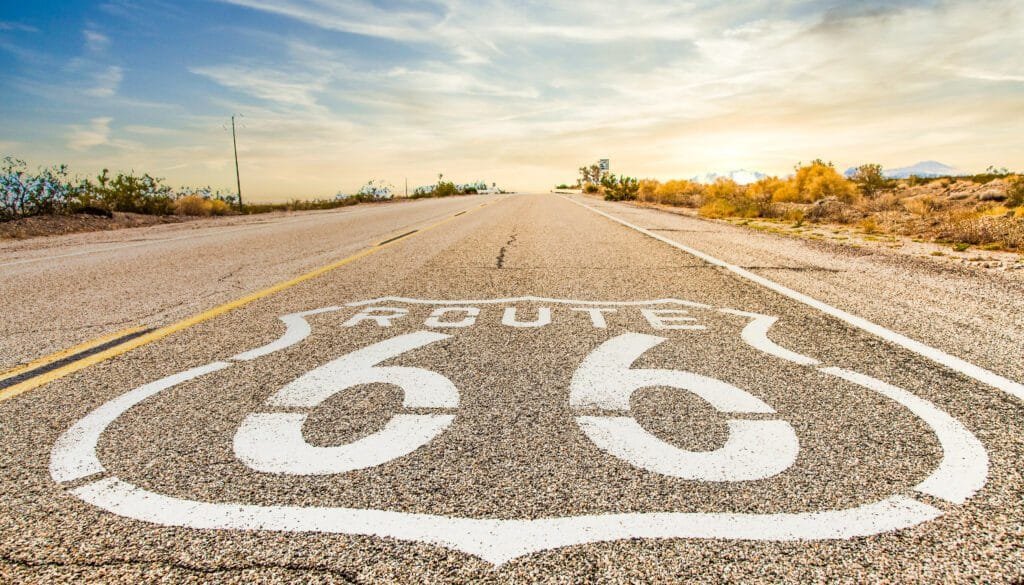 a road with a Route 66 sign painted on it
